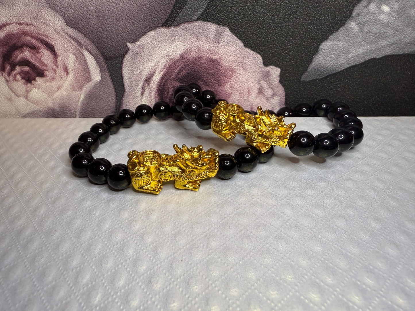 Bracelet obsidienne noire et Pi Xiu