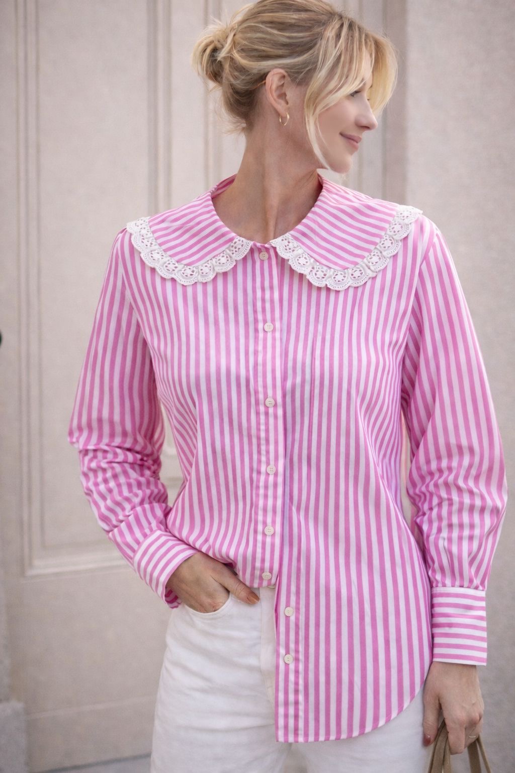 Chemise Emilie rose col Claudine