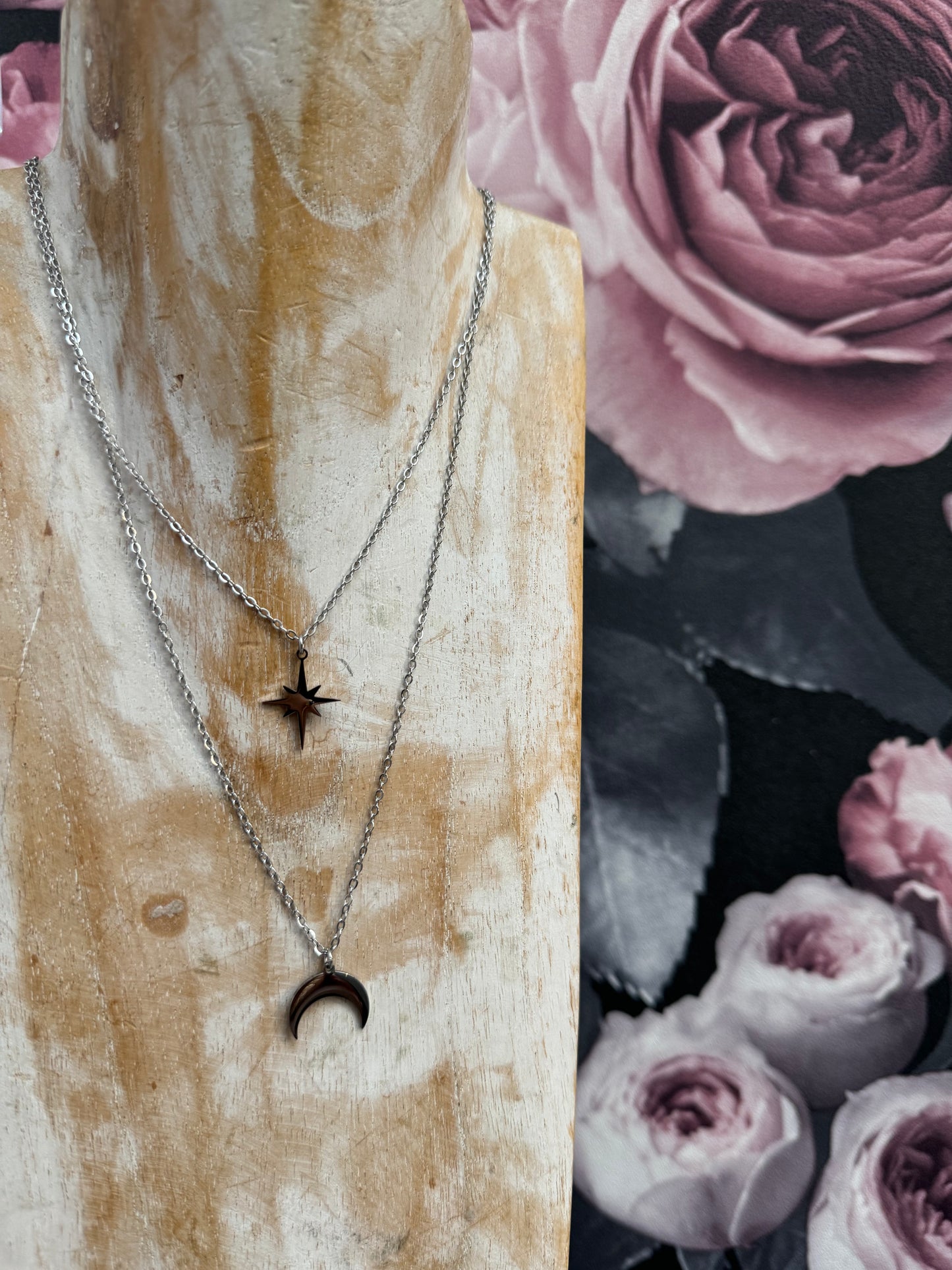 Collier double étoile & lune inversée