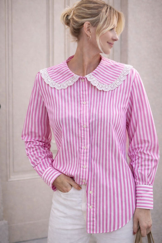 Chemise Emilie rose col Claudine