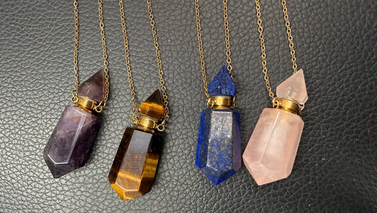 Collier fiole « parfum » en pierre semi précieuse