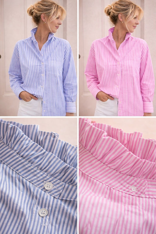 Chemise Claudie bleue col victorien